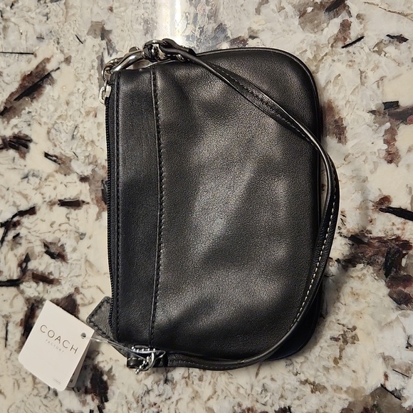 Coach Solid Black /Silver Leather Small Wristlet NWT - Picture 2 of 6